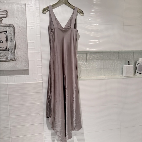 ALL SAINTS MIDI Satin Slip Dress Sleeveless V Neck Gray Silver NWOT - Picture 8 of 10
